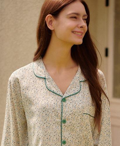 여성 오브제 긴팔 커플 잠옷 세트