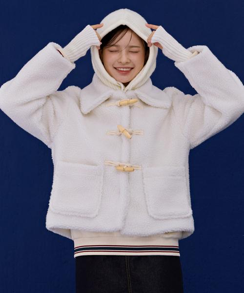 여성 보아 더플 누빔 반코트-아이보리