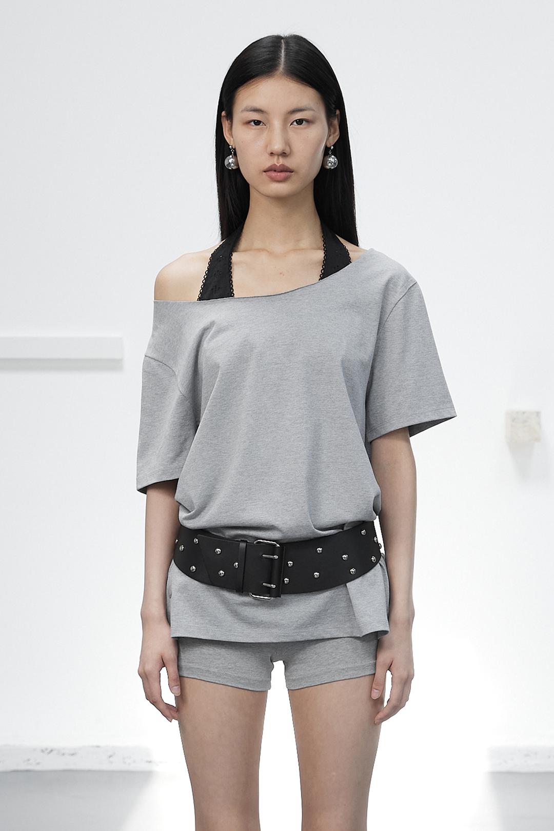 ONE SHOULDER LOOSE TOP / MELANGE GRAY