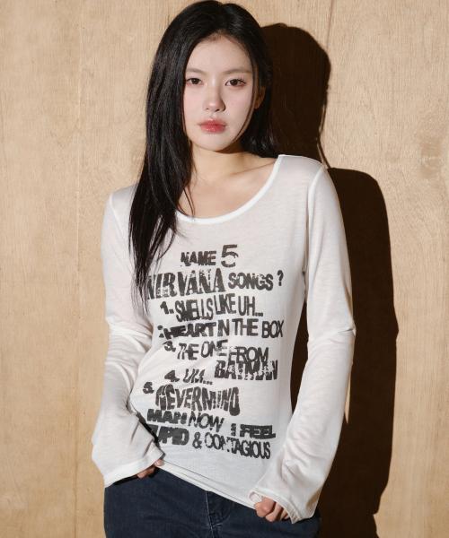 시스루 NAME 5 아트워크 롱 슬리브 [아이보리]