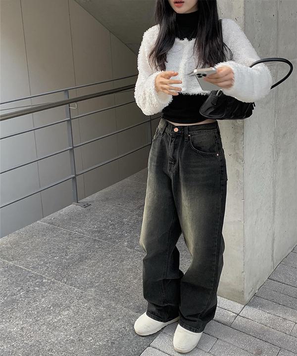 (🚀오늘출발)워스 블랙 워싱 와이드 팬츠