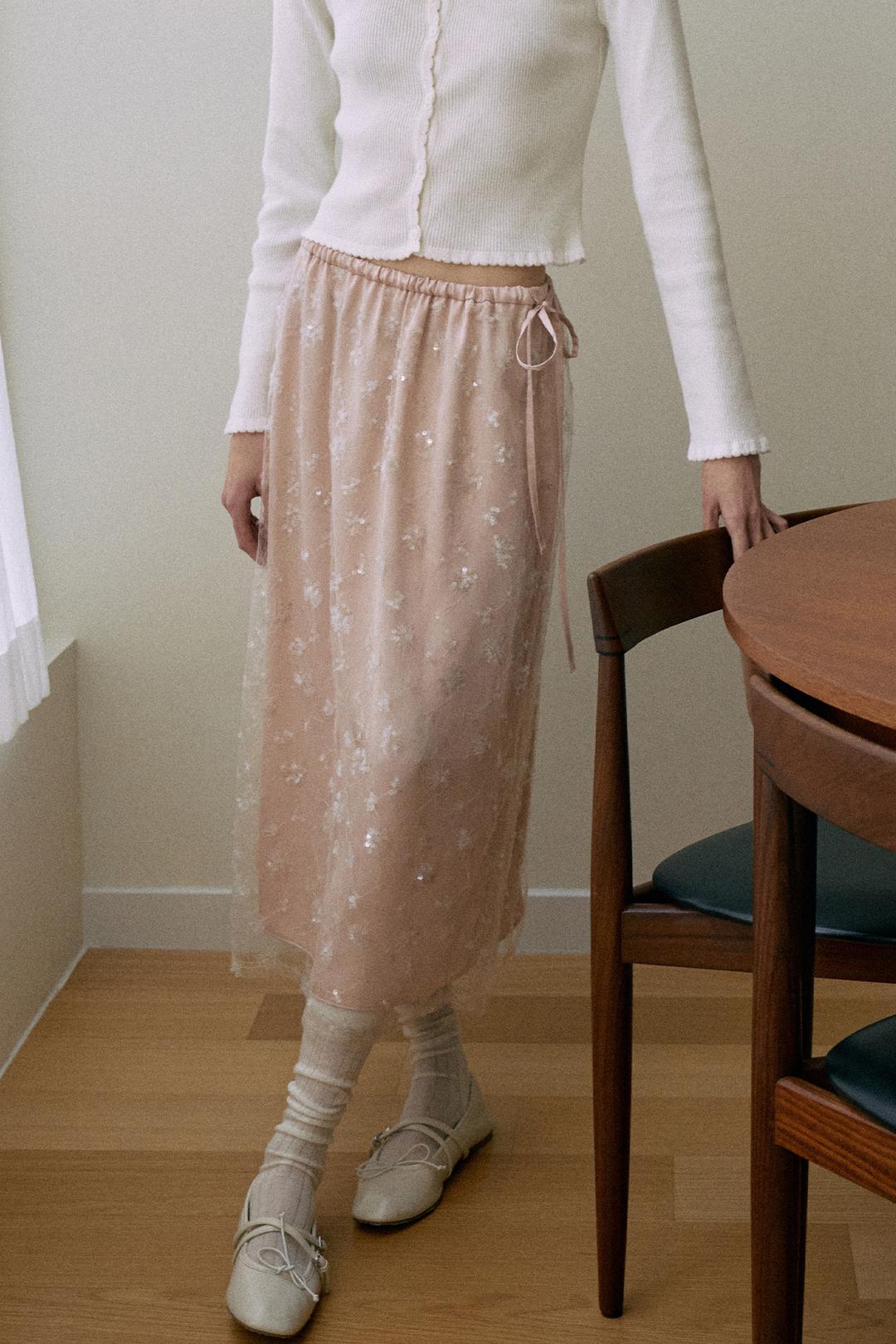 Spangle layered Skirt[LMBESPSK5406]-Peach