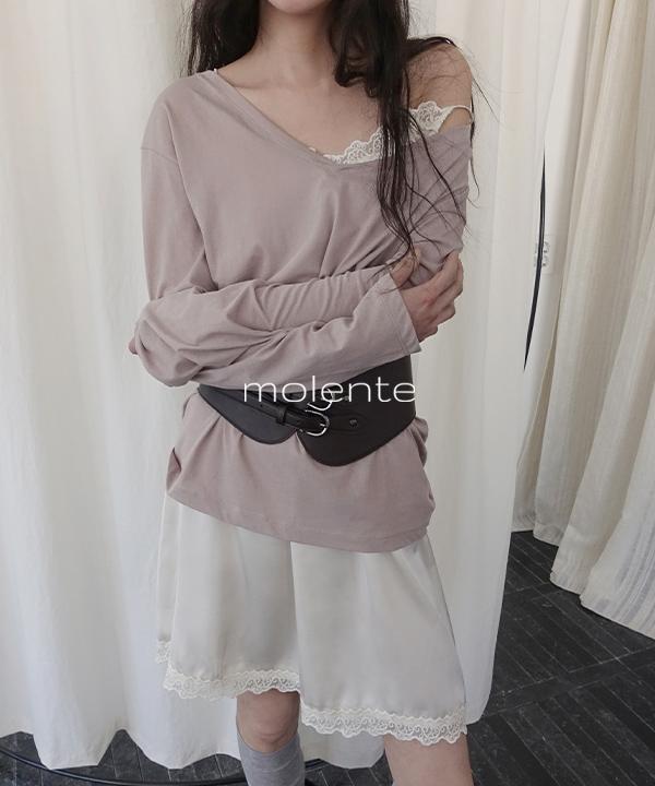 모렌트 [mlt] 마르셀 루즈핏 딥브이넥 긴소매 티셔츠 (원숄더가능)