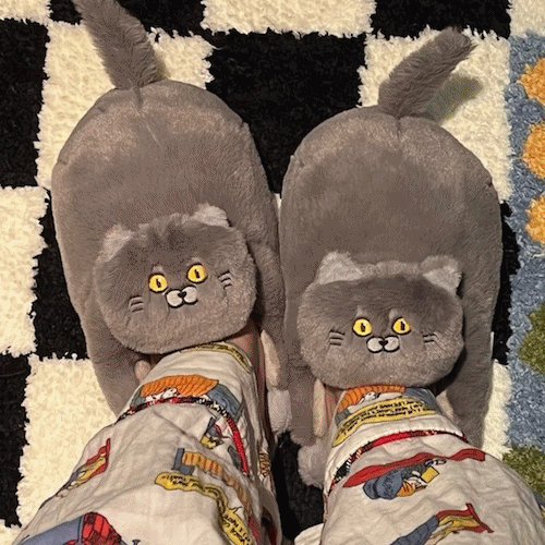 [📦당일발송1+1할인] 고양이를 부탁해 동물 털 슬리퍼 겨울 신발 쿠션 빵빵 보온 방한 실내 홈웨어 슬리퍼