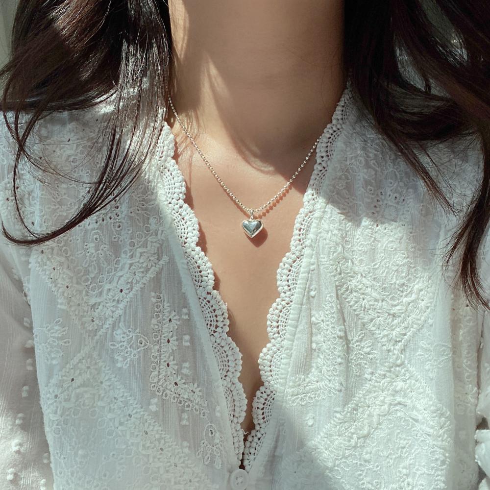 실버 925 통통 하트 볼 체인 목걸이 41 45 50cm