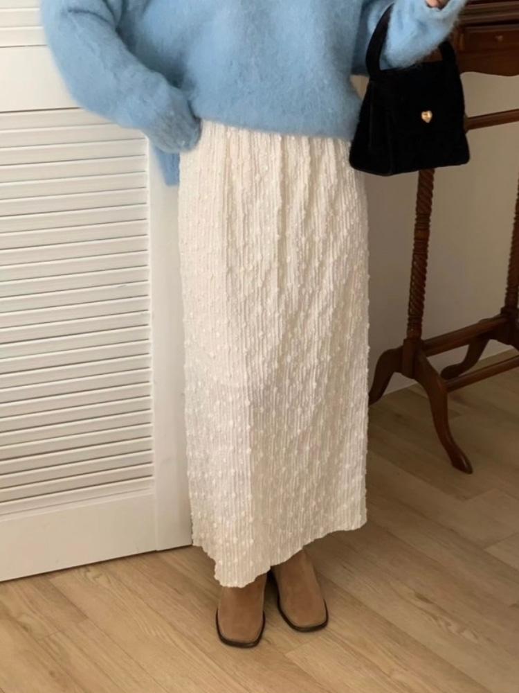 유이르무이 [1천장 돌파] 팝콘 자가드 기모 밴딩 롱 스커트 2color