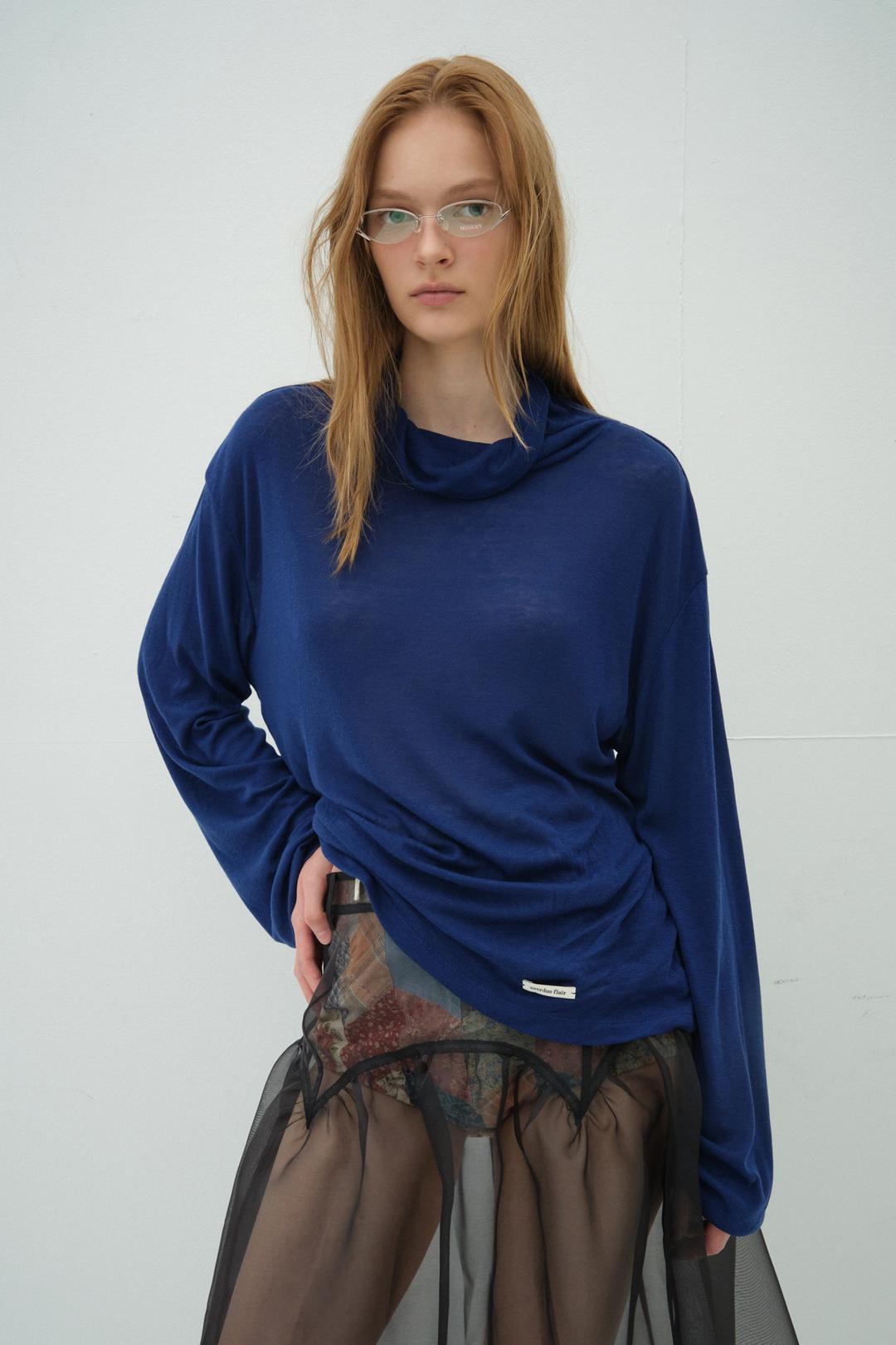 LOOSE FIT WOOL TENCEL TURTLENECK T-SHIRT_ROYAL BLUE