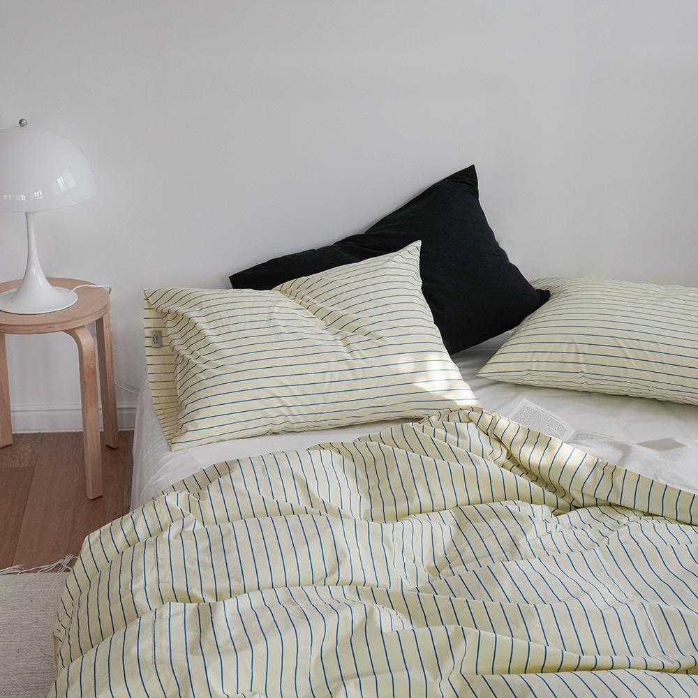 스트라이프 이불커버 세트 레몬 블루 호텔 이불 SS Q