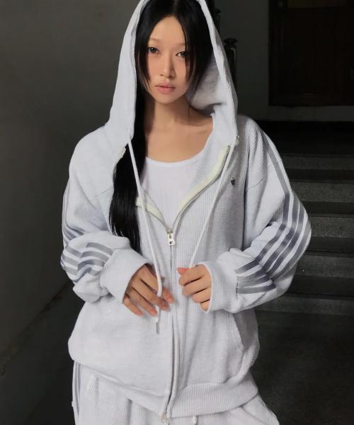 니팅 라이크 트랙 후드집업 백멜란지