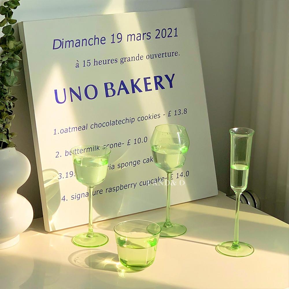 레트로 그린 글라스 유리컵 샴페인 와인 잔