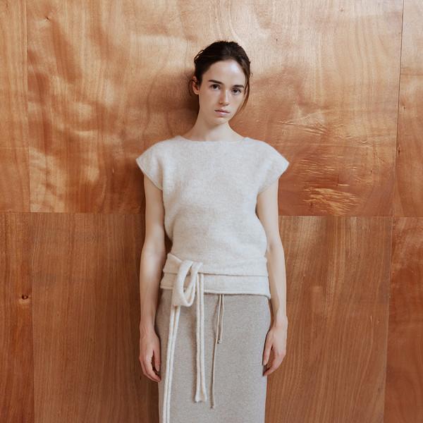 TERRY STRING LONG JERSEY SKIRT - OAT LATTE