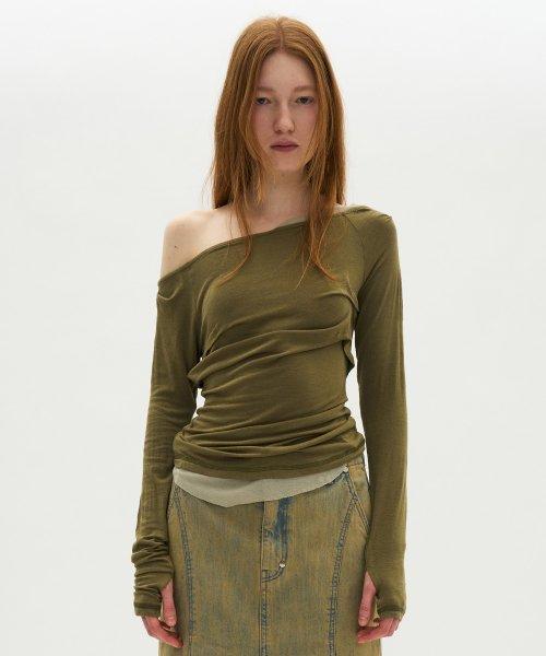 파르티멘토 우먼(PARTIMENTO WOMEN)  언발란스 레이어드 드레이프 탑_카키 - 사이즈 & 후기 | 무신사