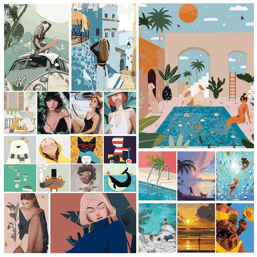 [YURA] DIY 일러스트 풍경 유화 그리기 세트 캔버스 페인팅 이젤 마스킹테이프 / 10종붓증정