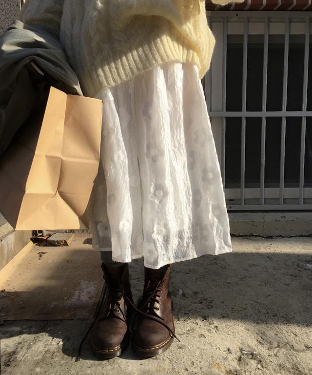 데일리쥬 [🍀봄신상/MADE] 로지타 플라워 패턴 레이스 롱 스커트