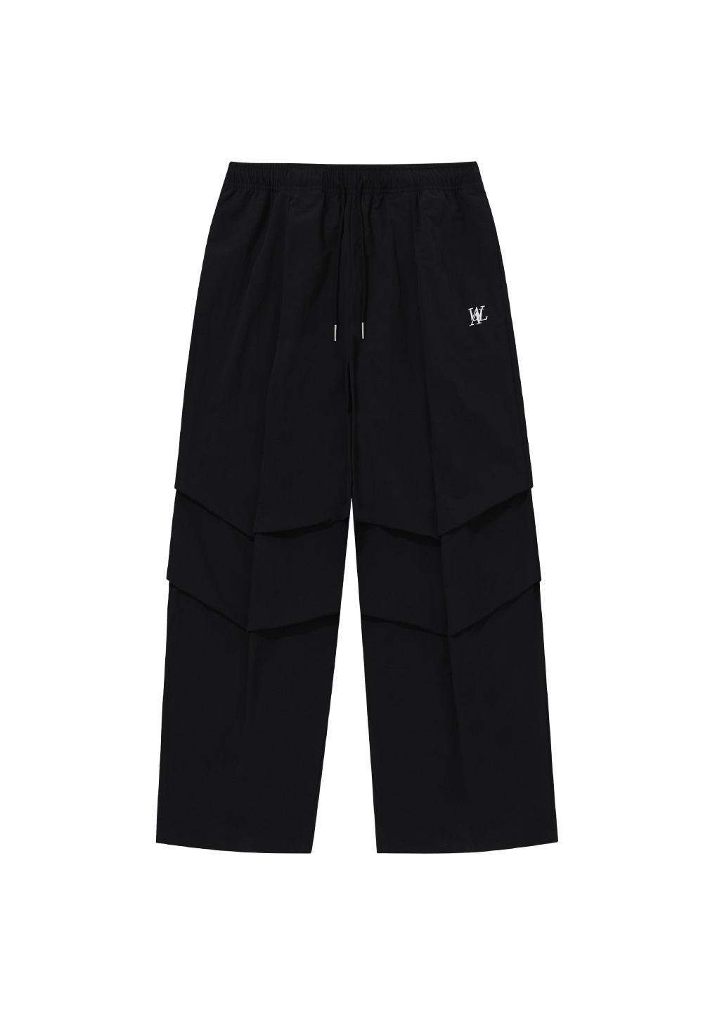 Drape nylon wide pants - BLACK