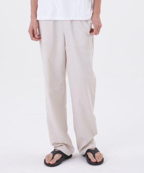 코튼 린넨 롱 와이드 밴딩 팬츠 [아이보리]