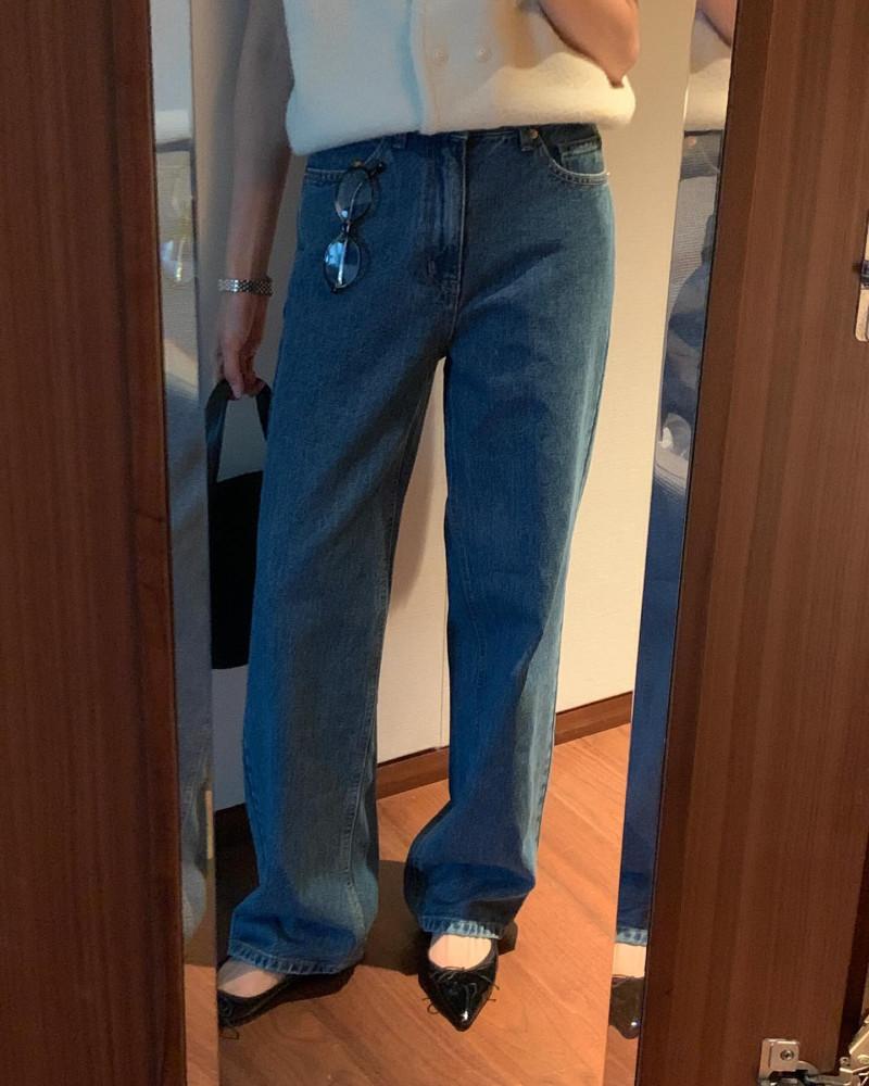 오버테이크 중청 데님 여성 가을 일자핏 데님 팬츠