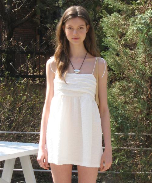 Rony Shirring Mini Dress - Ivory