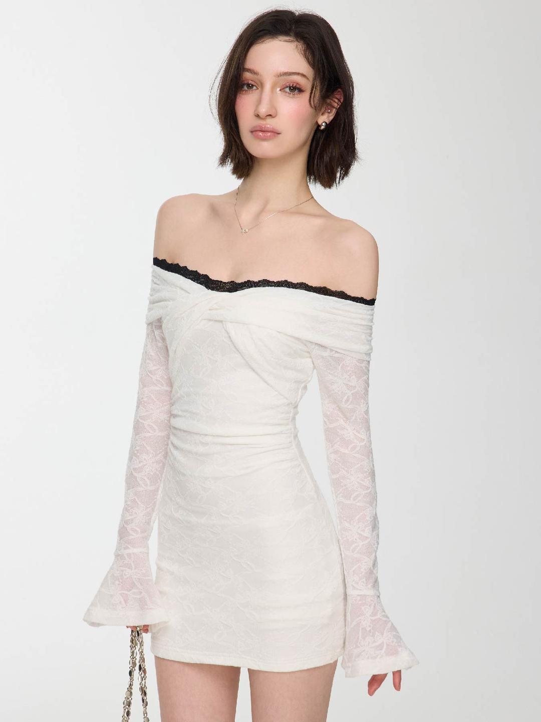 [MESS STUDIO] Adored Lace Off-Shoulder Dress