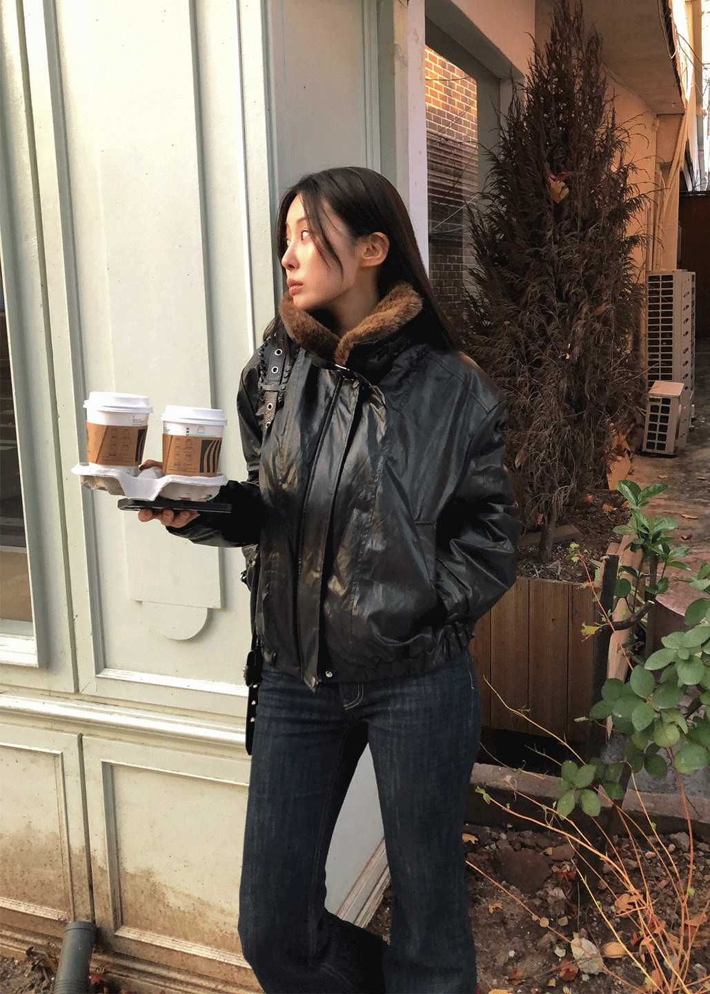 LEATHER FUR COLLAR JUMPER