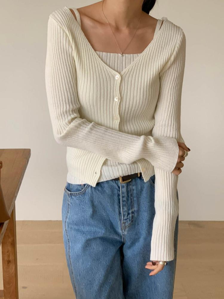 (주문폭주 리오더)시그니처 슈가 니트 나시 가디건 세트 소프트무드