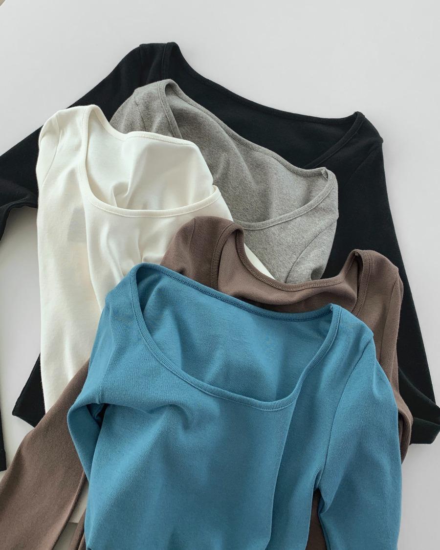 와이드 & 딥 넥 2웨이 코튼 긴소매 티셔츠