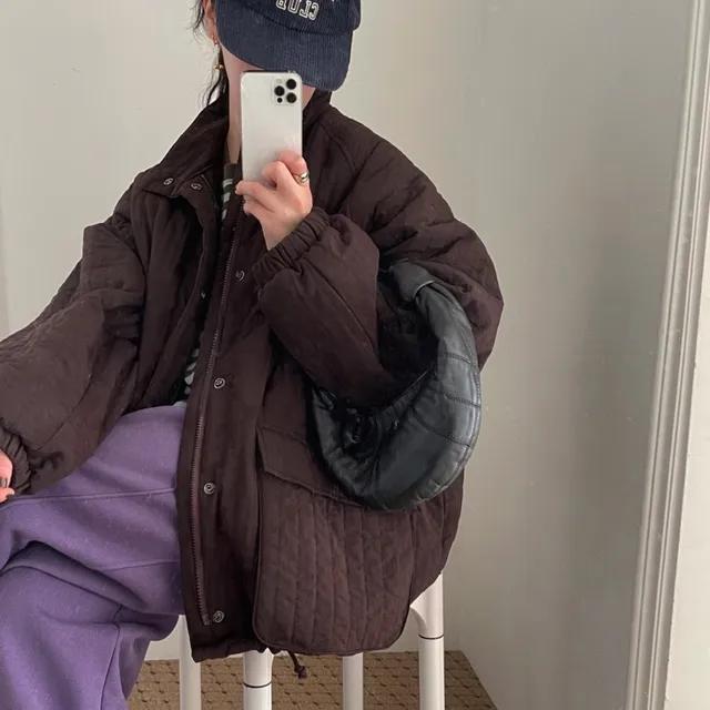 바스켓 에디트 퀄팅 점퍼 나일론 누빔 하니넥 루즈핏 점퍼