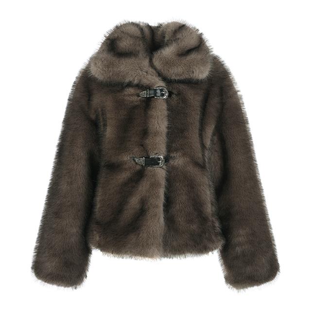 STRAP BUCKLE FUR JACKET GREY BQ4FJ001