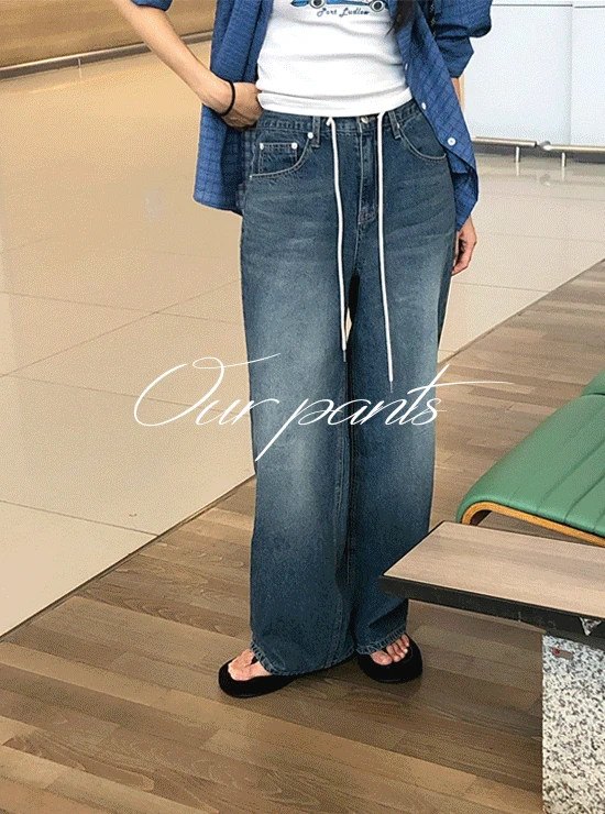 [OUR/베스트재입고] Stone 스트링 데님팬츠 (2 Length)