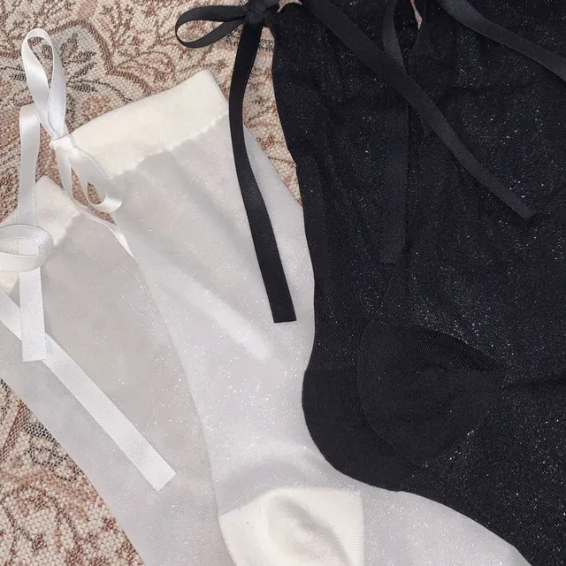 ribbon pearl Ballerina socks