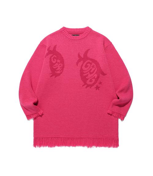 GIRL GANG EYES FRINGED KNIT_PINK(NG2FFUK602A)