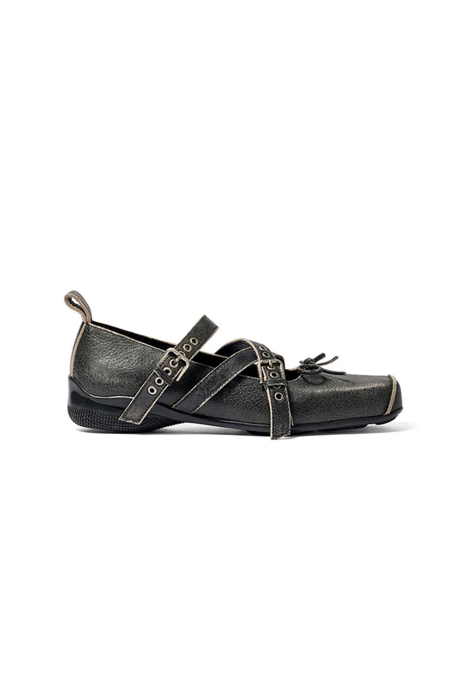 CROSS BUCKLE BALLET FLATS, CHARCOAL