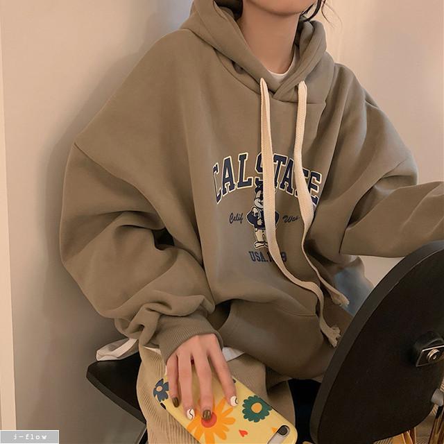 캘포 오버핏 기모 후드 티셔츠 2color 겨울 빅사이즈 박시핏 도톰 코튼 제이플로우 : 제이플로우