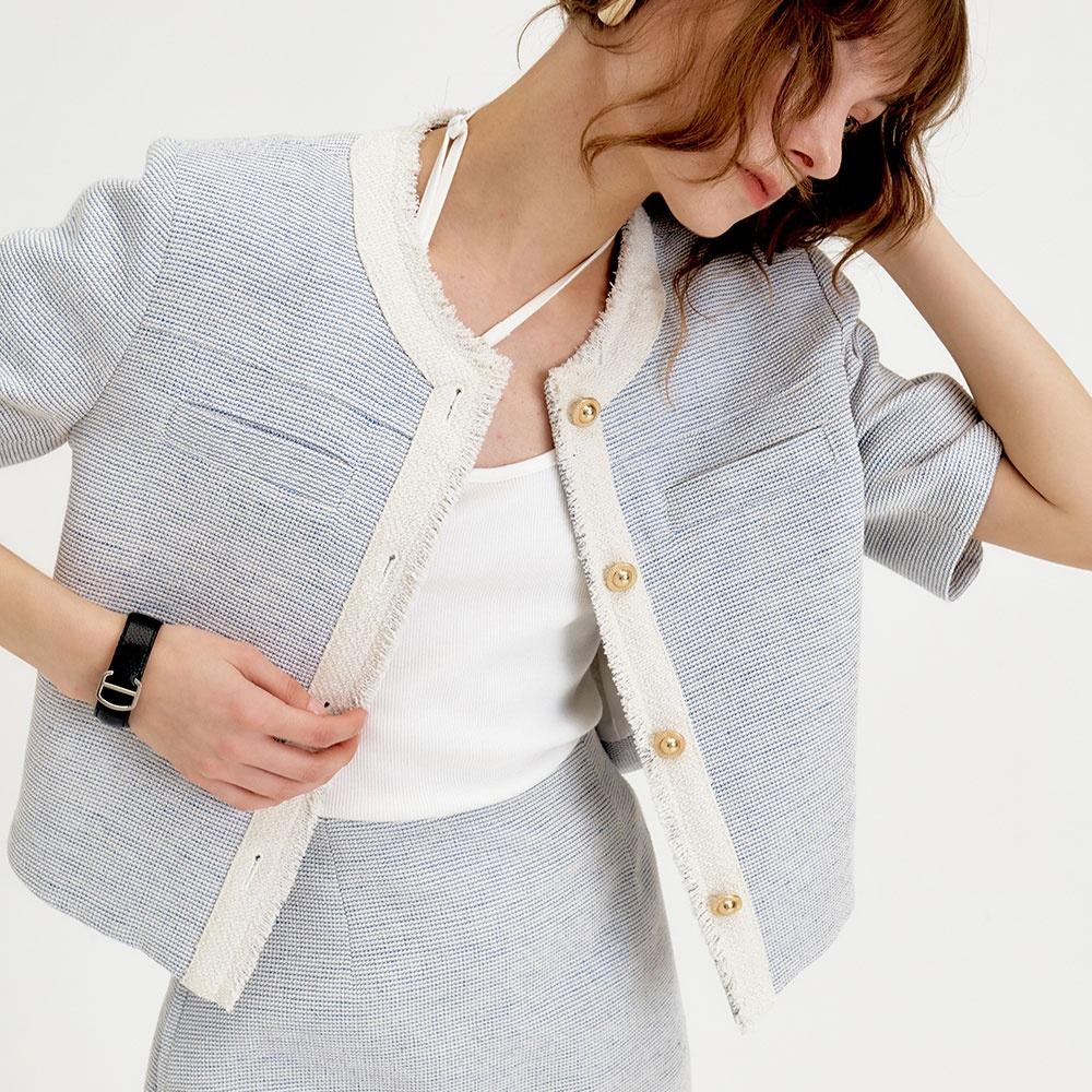 24 Summer_ L/Blue Tweed Cropped Blazer