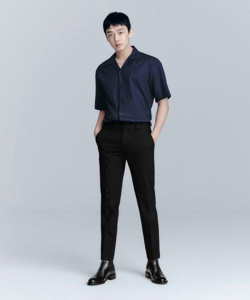 테이퍼드 히든 밴딩 크롭 슬랙스 [블랙]