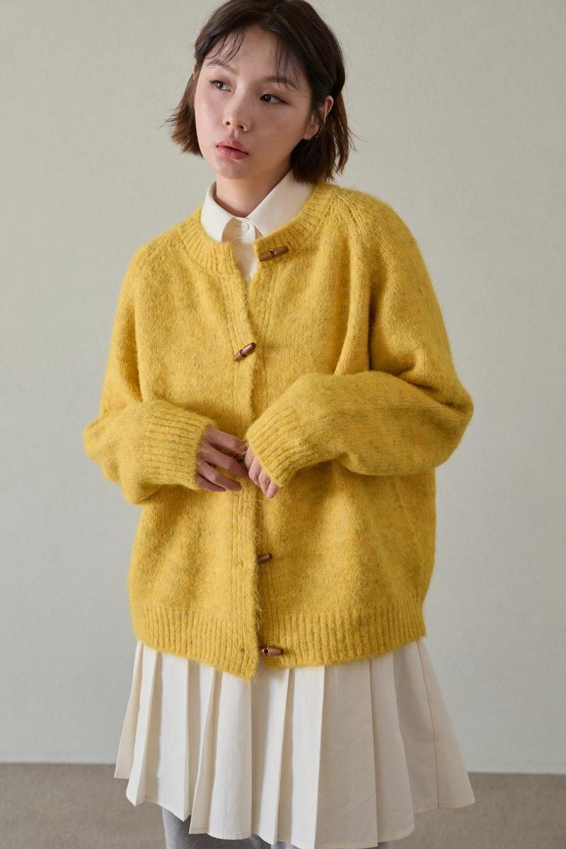 WIOE - Toggle Button Kint Cardigan_Yellow