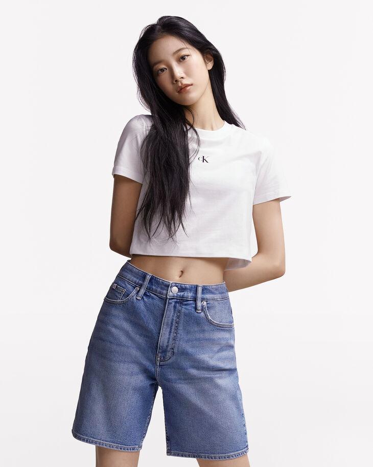 CALVIN KLEIN JEANS여성 슬림핏 베이비 크롭 반팔 티셔츠