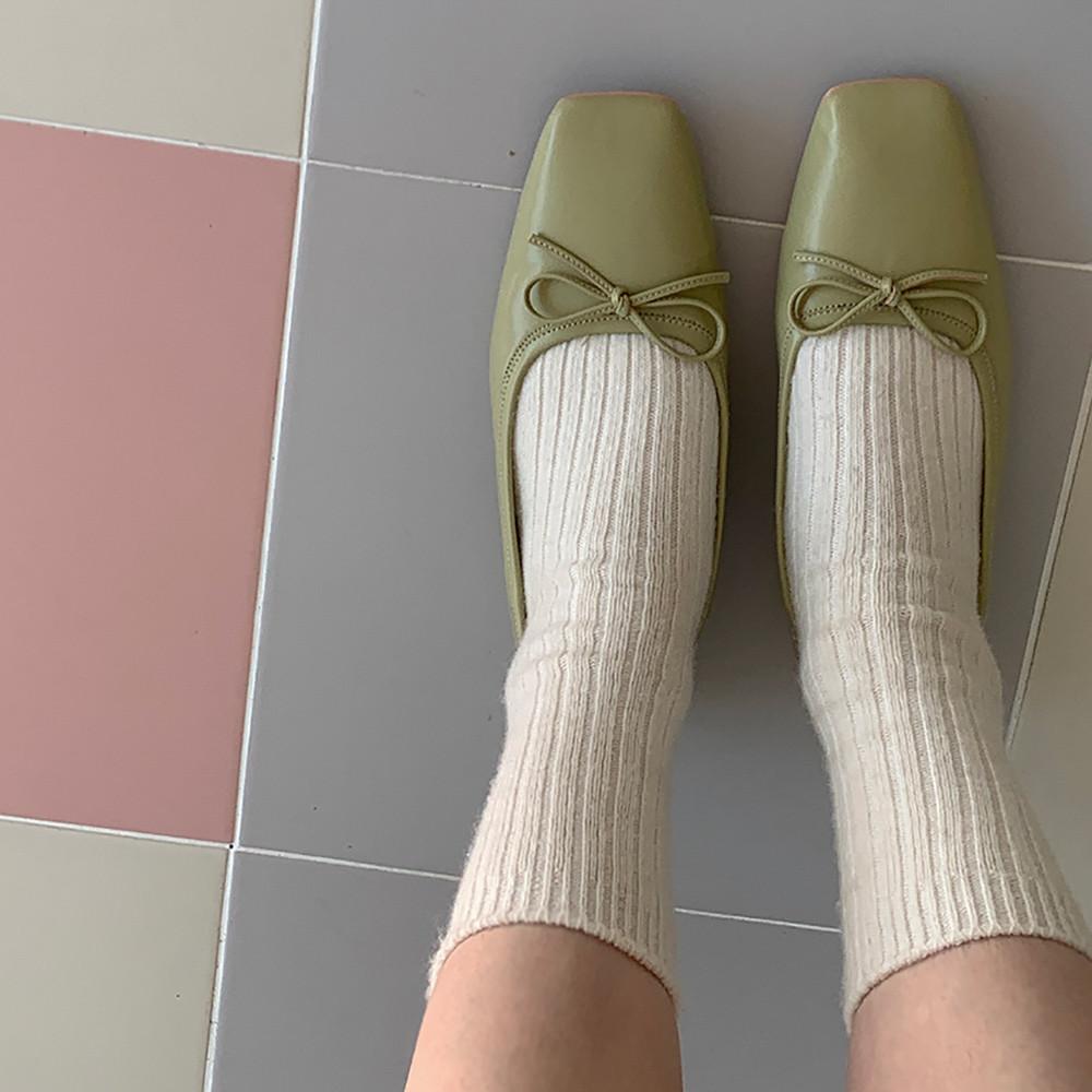 사각코 쿠션 리본 플랫슈즈 스퀘어 발편한 (4color)