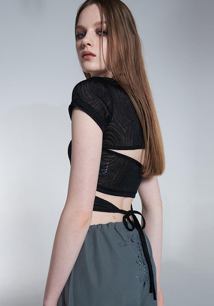 Tornado mesh Top & Halter Top set [Black]