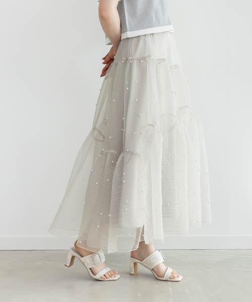 【SALE】パールオーガンジーティアードスカート