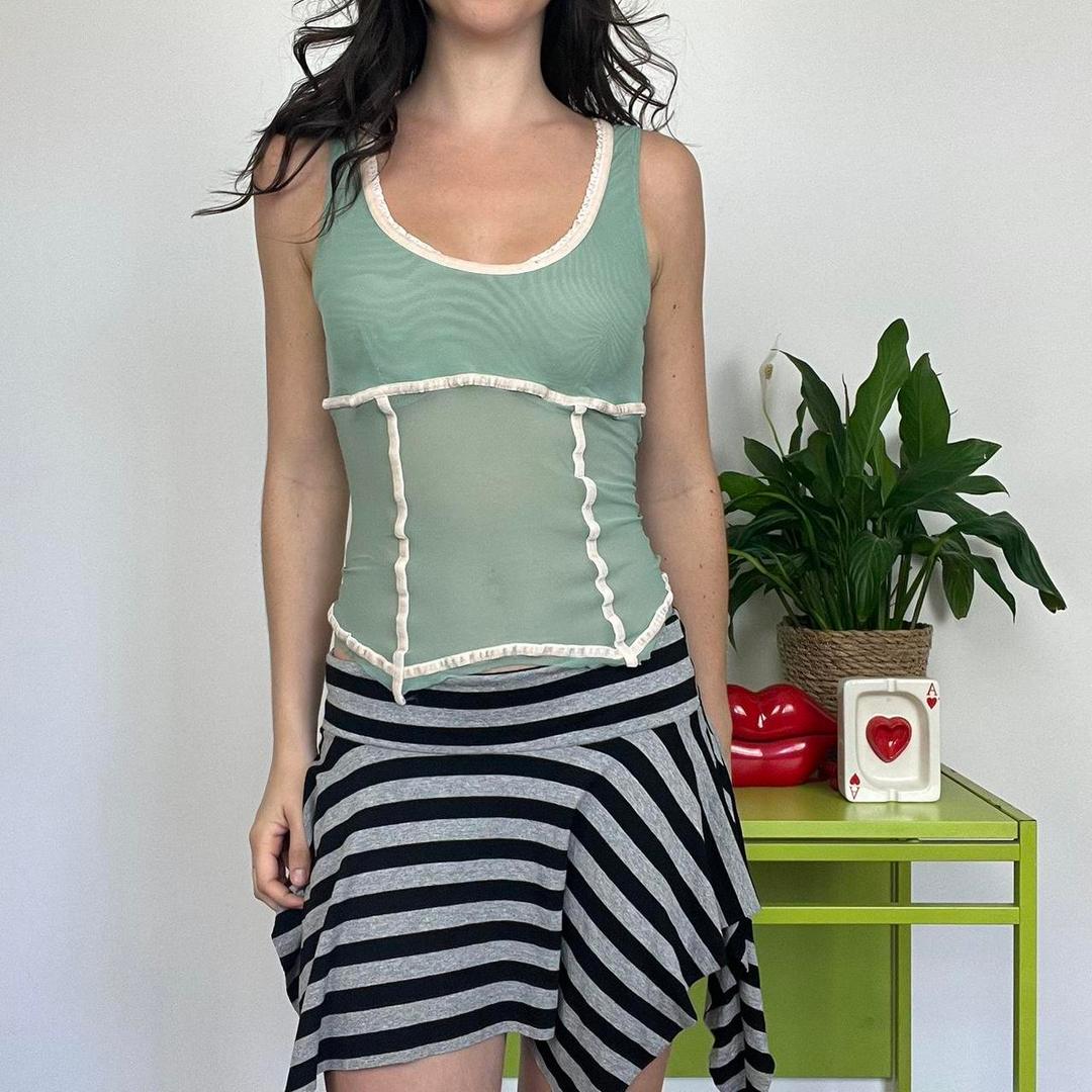 vintage 00s green mesh cami with pink trim, best fit...