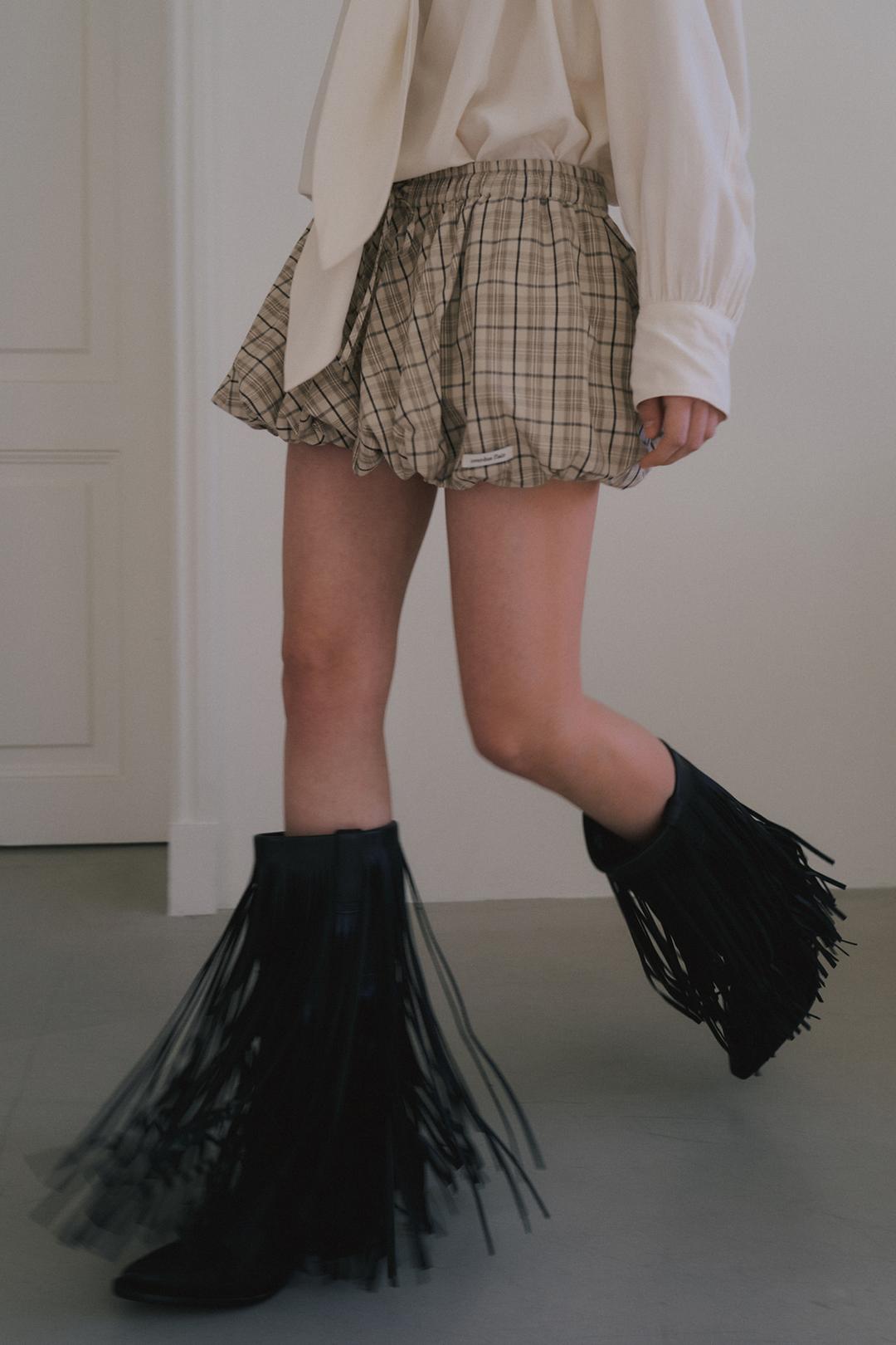 BALLOON MICRO MINI SKIRT_BEIGE CHECK