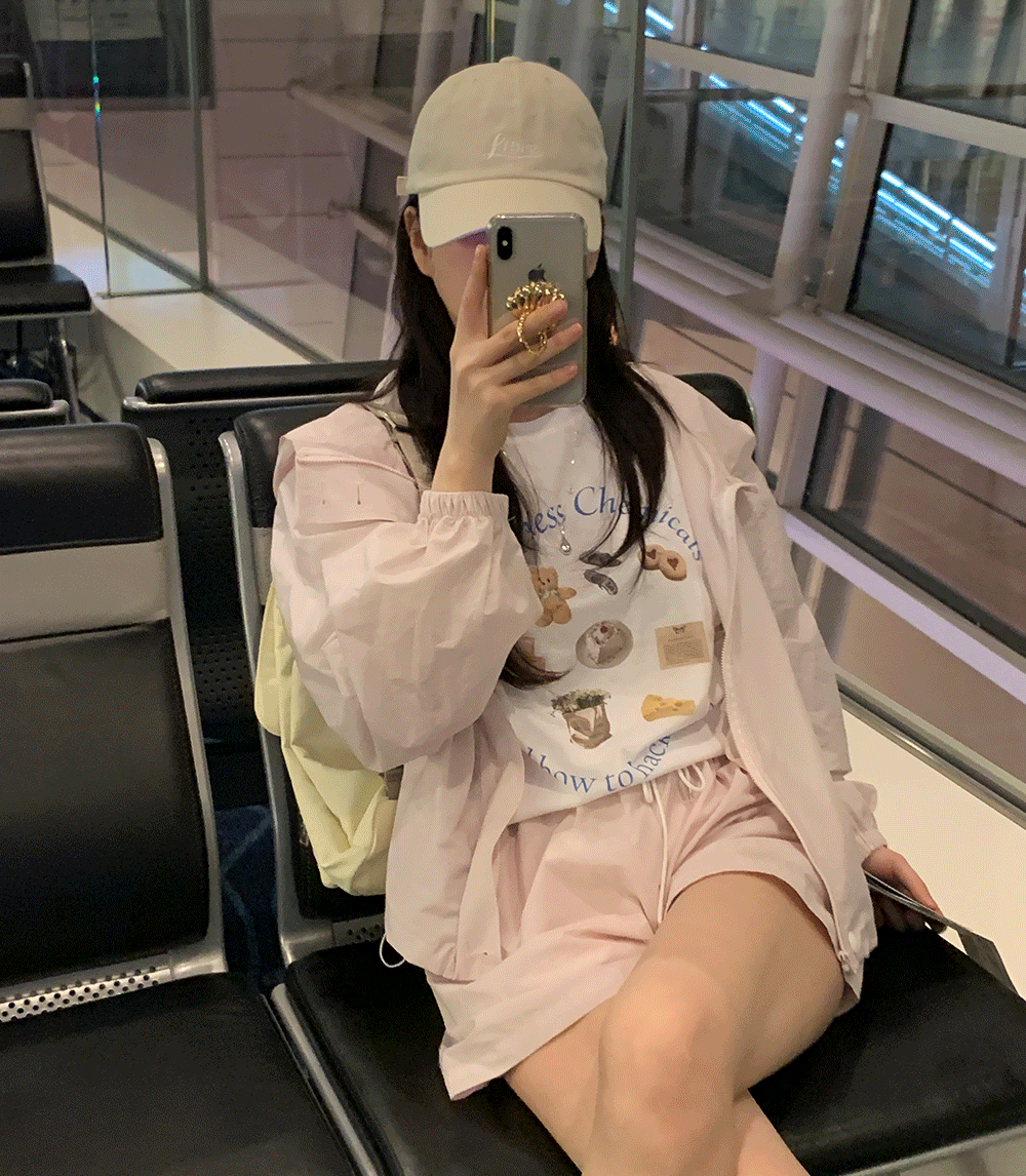 레잇 나일론 후드 아노락 & 숏팬츠  SET