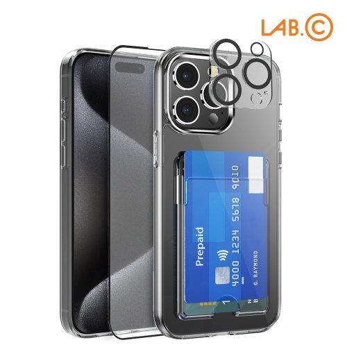 아이폰15프로 스타터 카드케이스 패키지(카드+풀커버 강화유리 2P+카메라 강화유리 블랙링 2P)