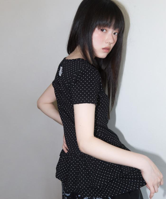 FRILL LAYERED DOT TEE (BLACK) F25QB128
