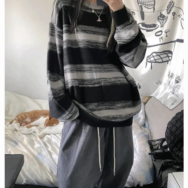 mix stripe over knit