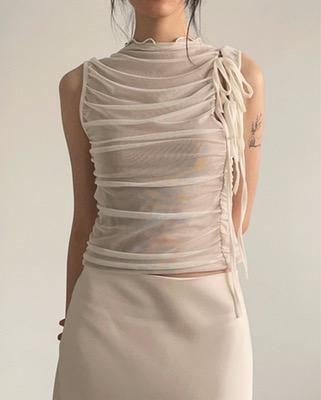 shirring ribbon sha sleeveless (2color)