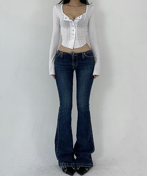 모레이스 포이 데일리 슬림 텐션 워싱 로우라이즈 부츠컷 데님 팬츠(중청,흑청)