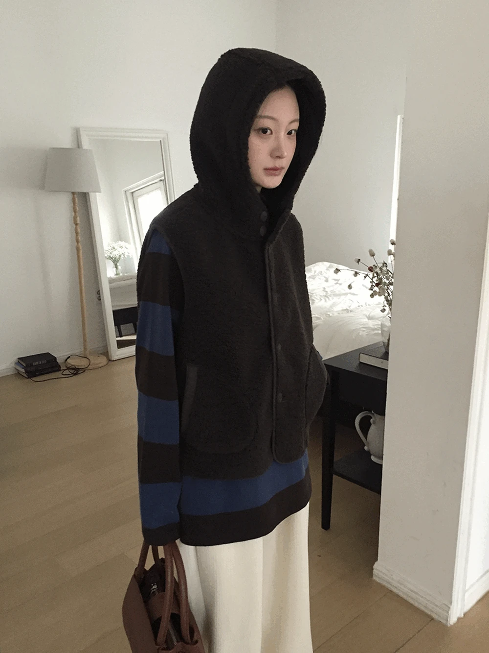 체즈 후드 무스탕 덤블 베스트 (3c)