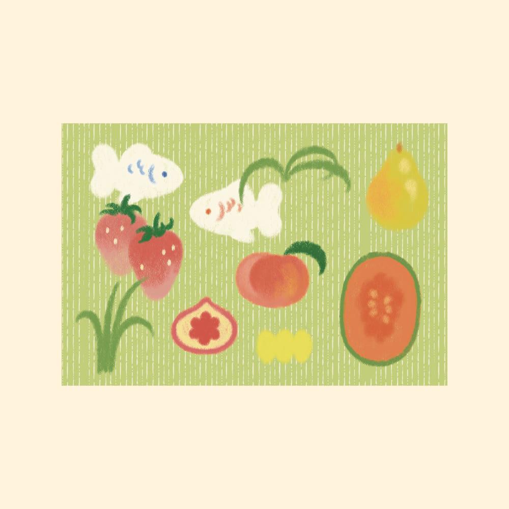 엽서 - 흰 물살이와 여름과일